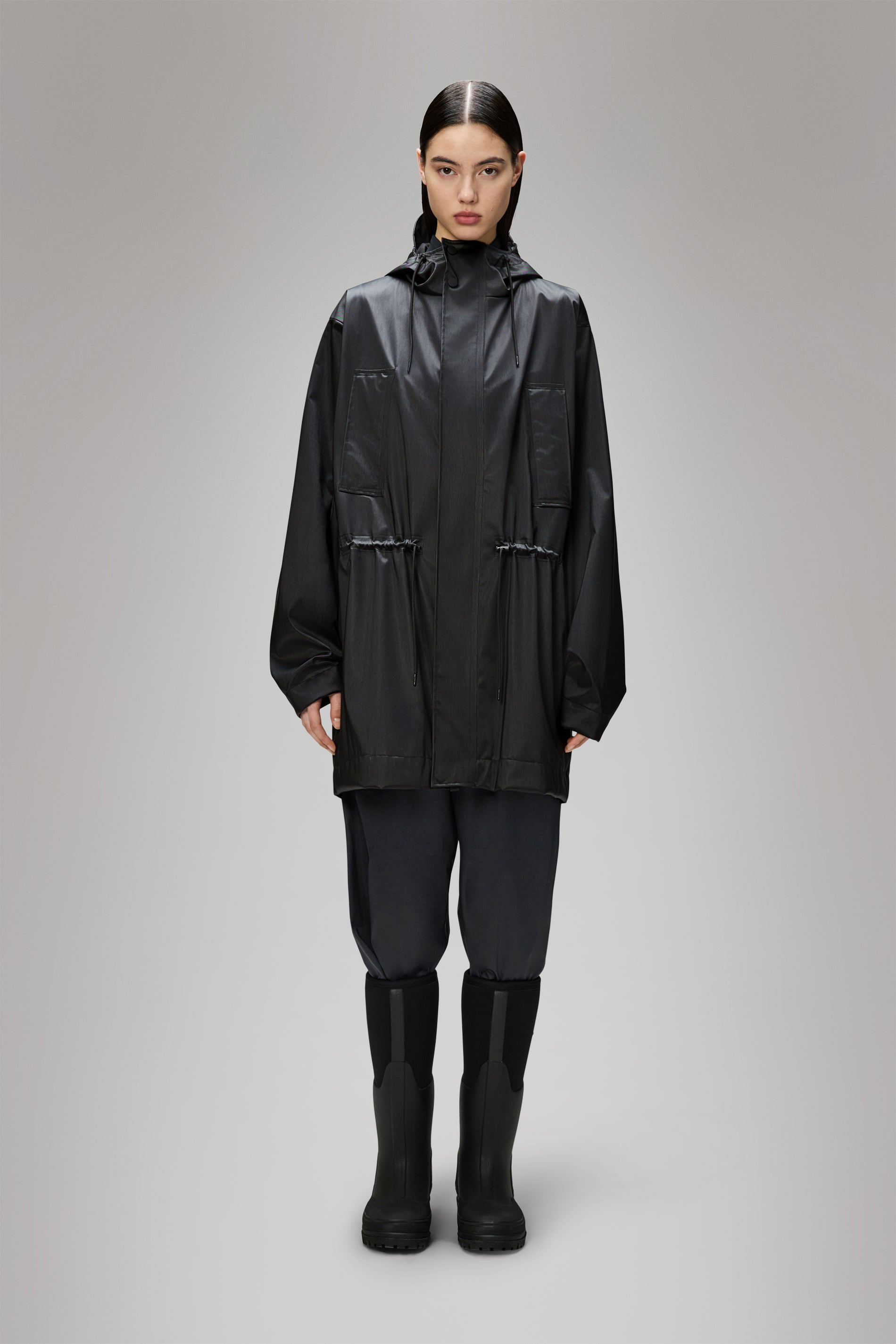 RAINS Bold Long Jacket Black Grain Jacket