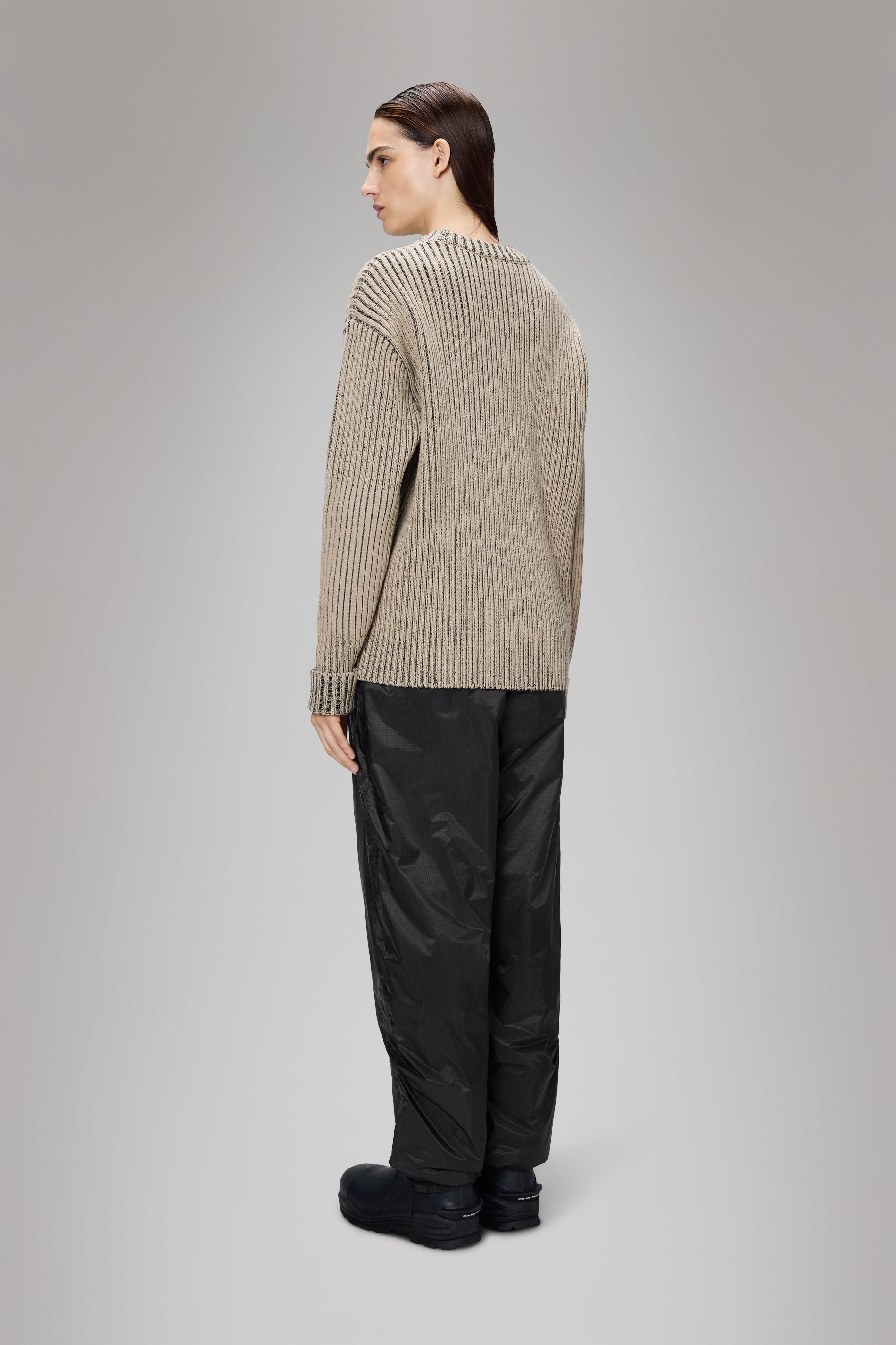 RAINS Sapa Knit Crew Neck Beige/Black Long Sleeve