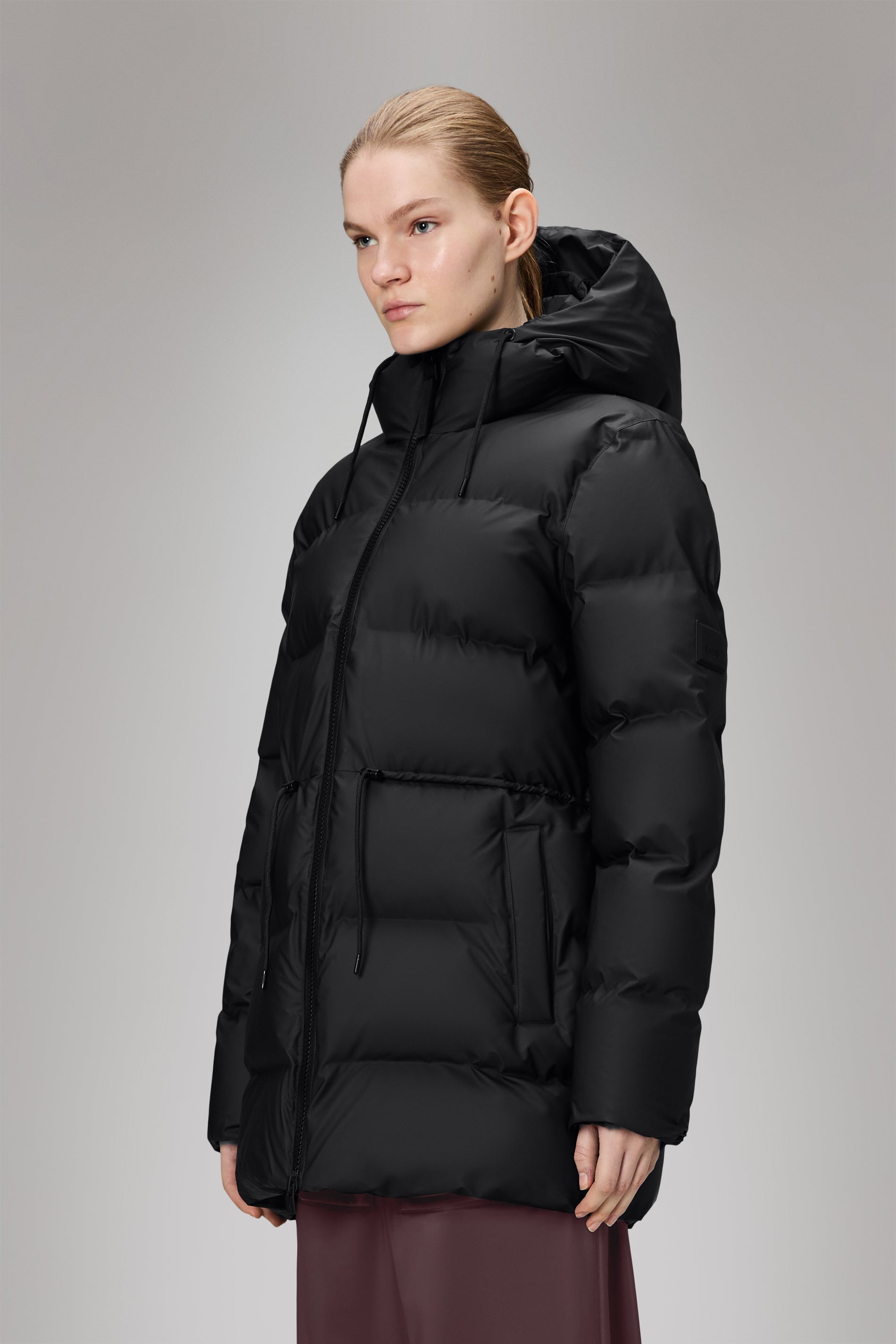 Rains Alta Long Puffer String W Jacket Black Jacket