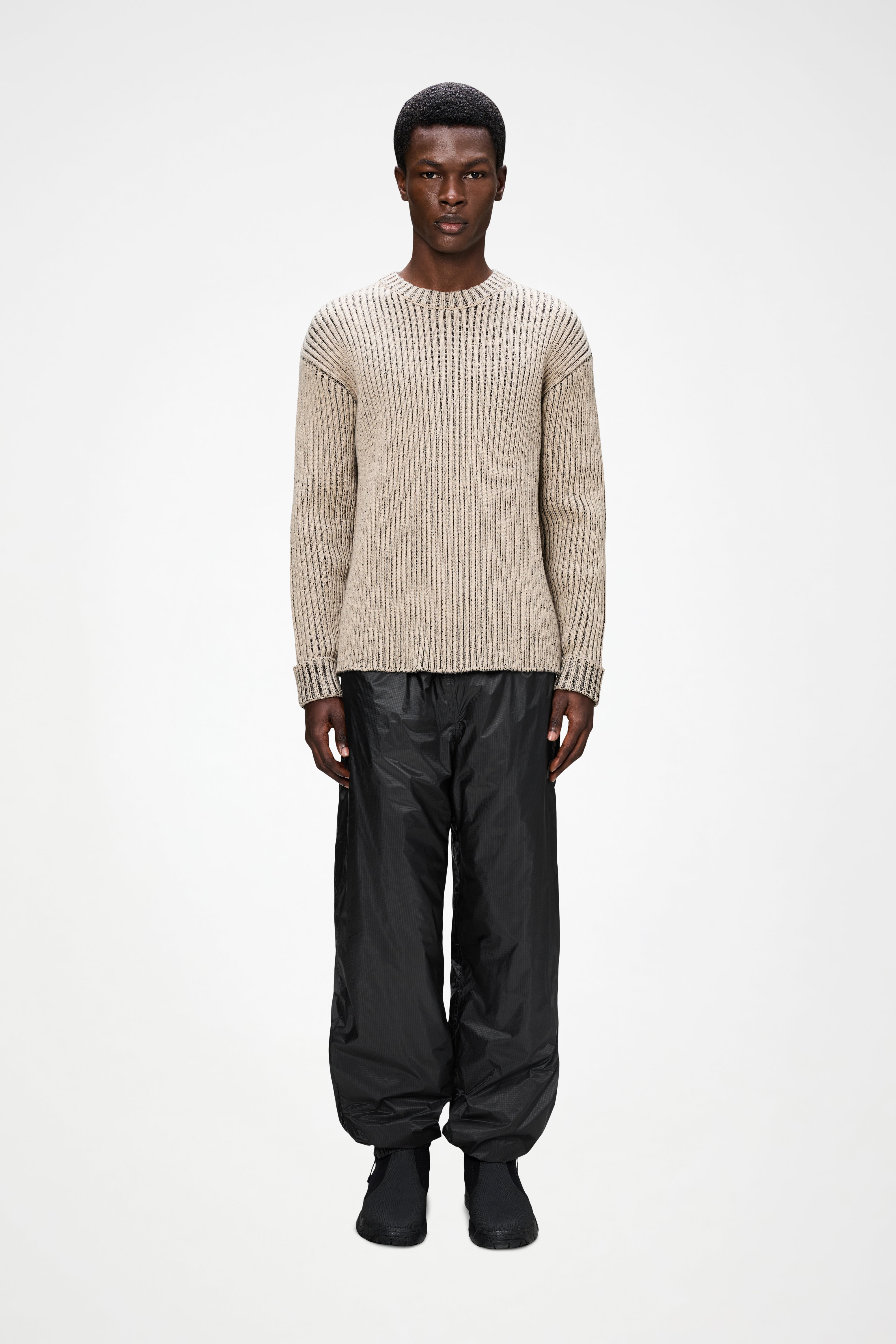 RAINS Sapa Knit Crew Neck Beige/Black Long Sleeve