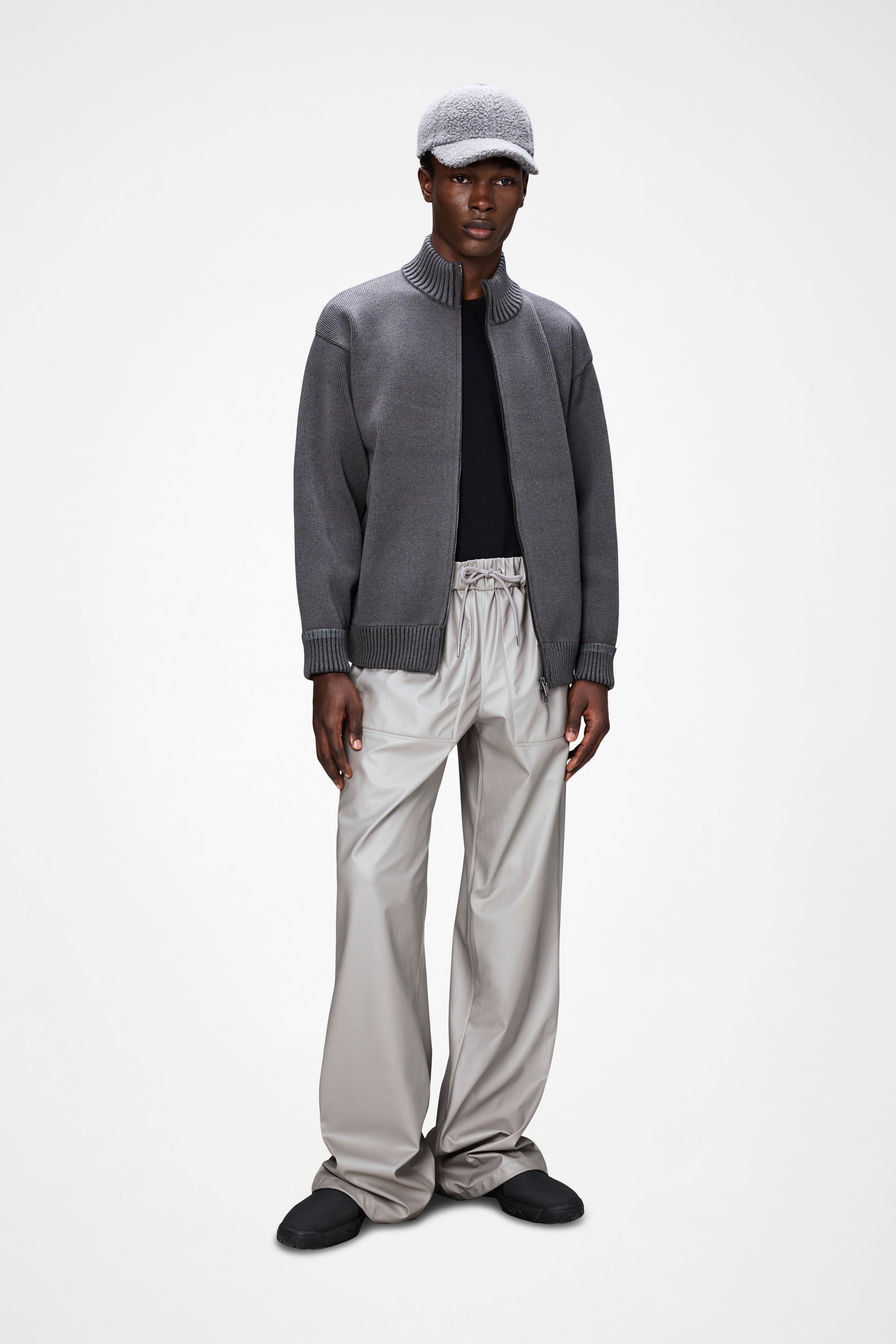 RAINS Sowa Knit Zip Cardigan Grey/Black Long Sleeve