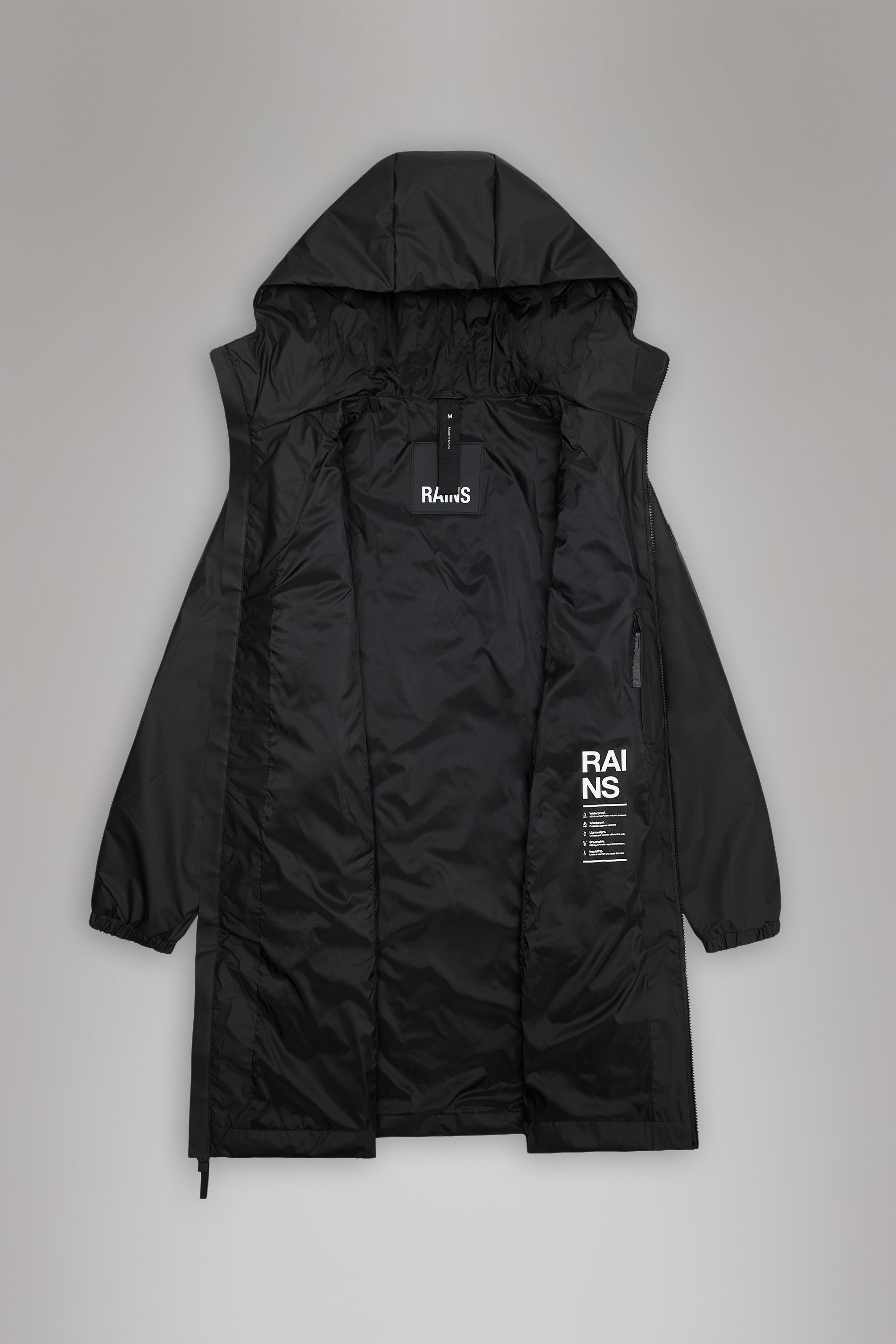 RAINS Lohja Long Insulated Curve Jacket Black Jacket