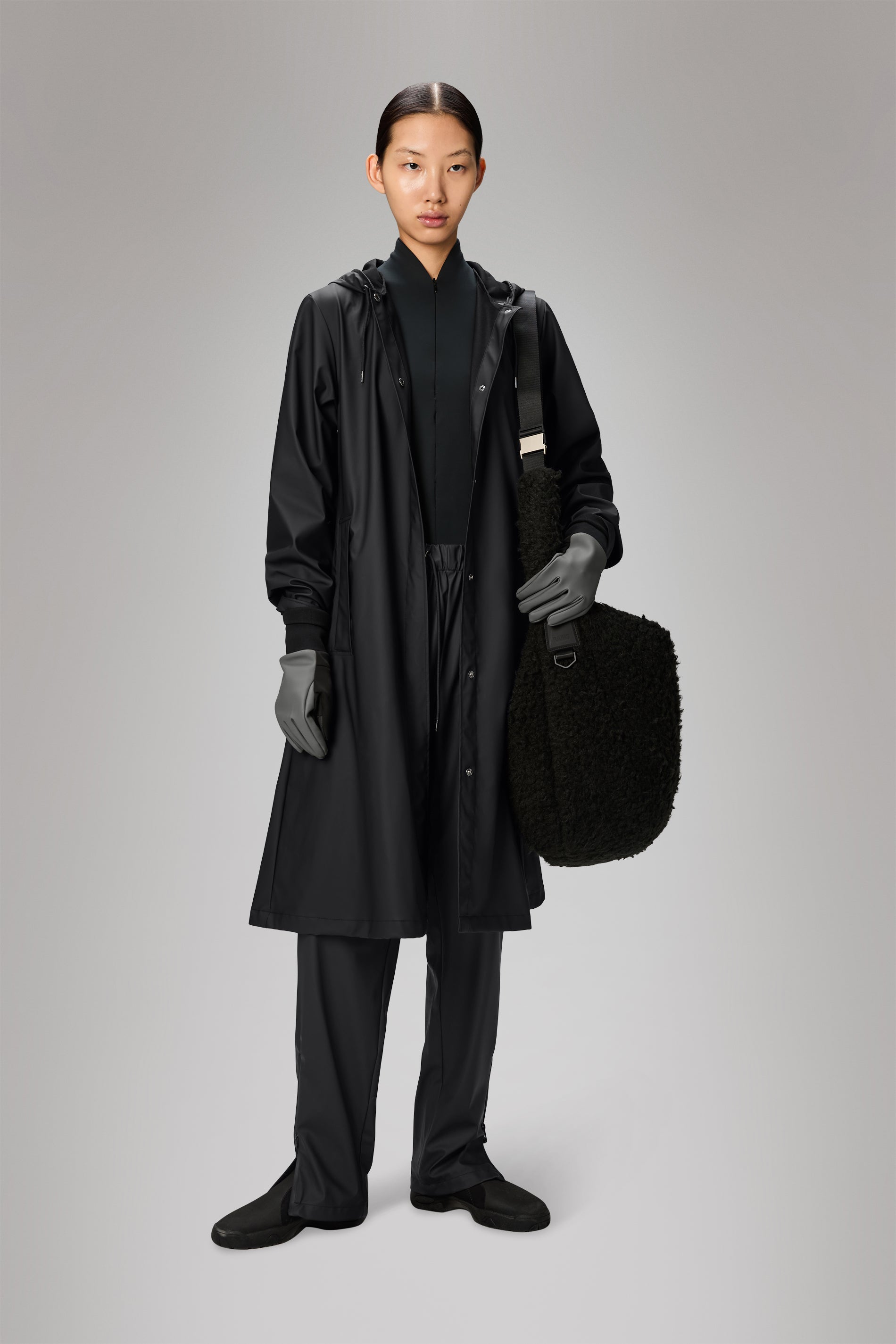 RAINS A-Line Longer W Jacket Black Jacket