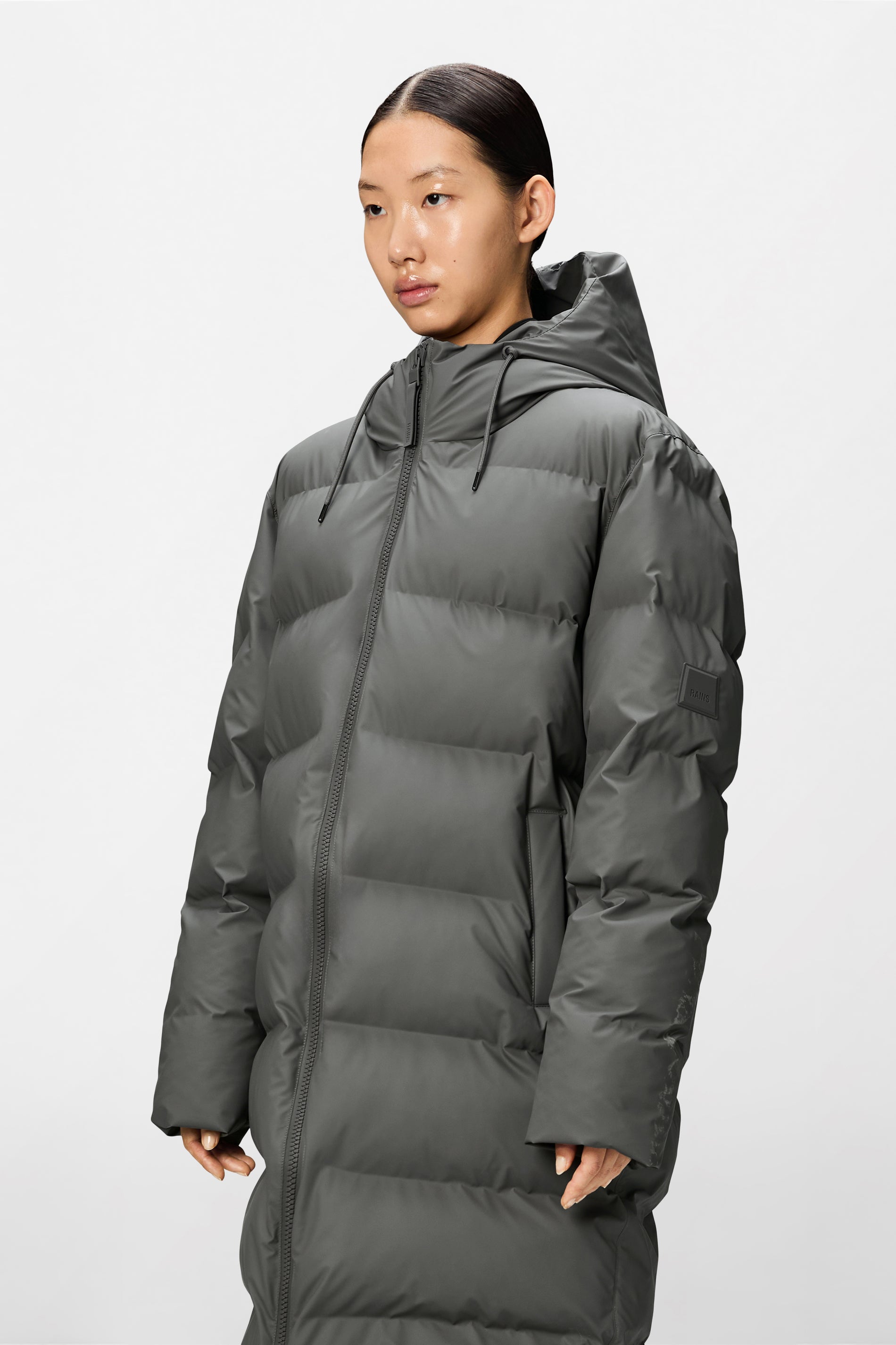 RAINS Alta Longer Puffer Jacket Grey Jacket
