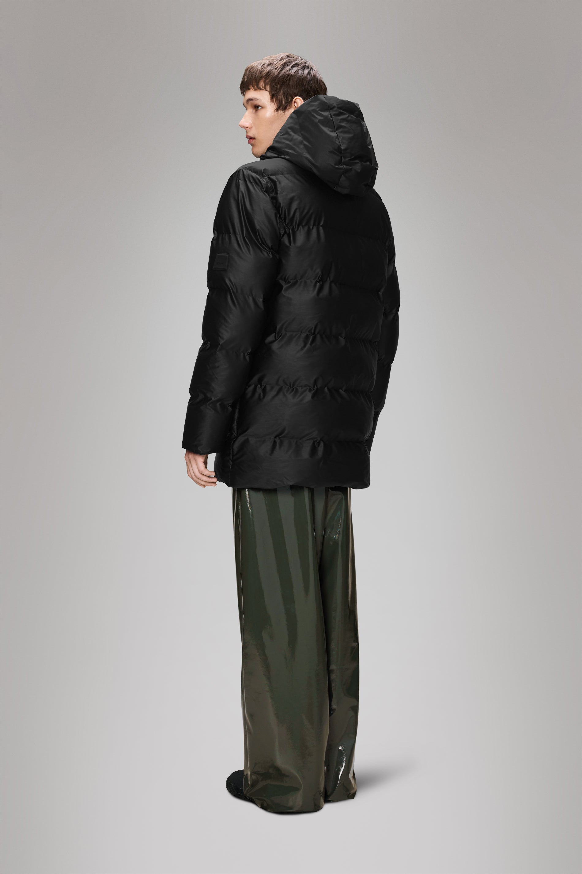 RAINS Alta Long Puffer Cargo Jacket Black Grain Jacket