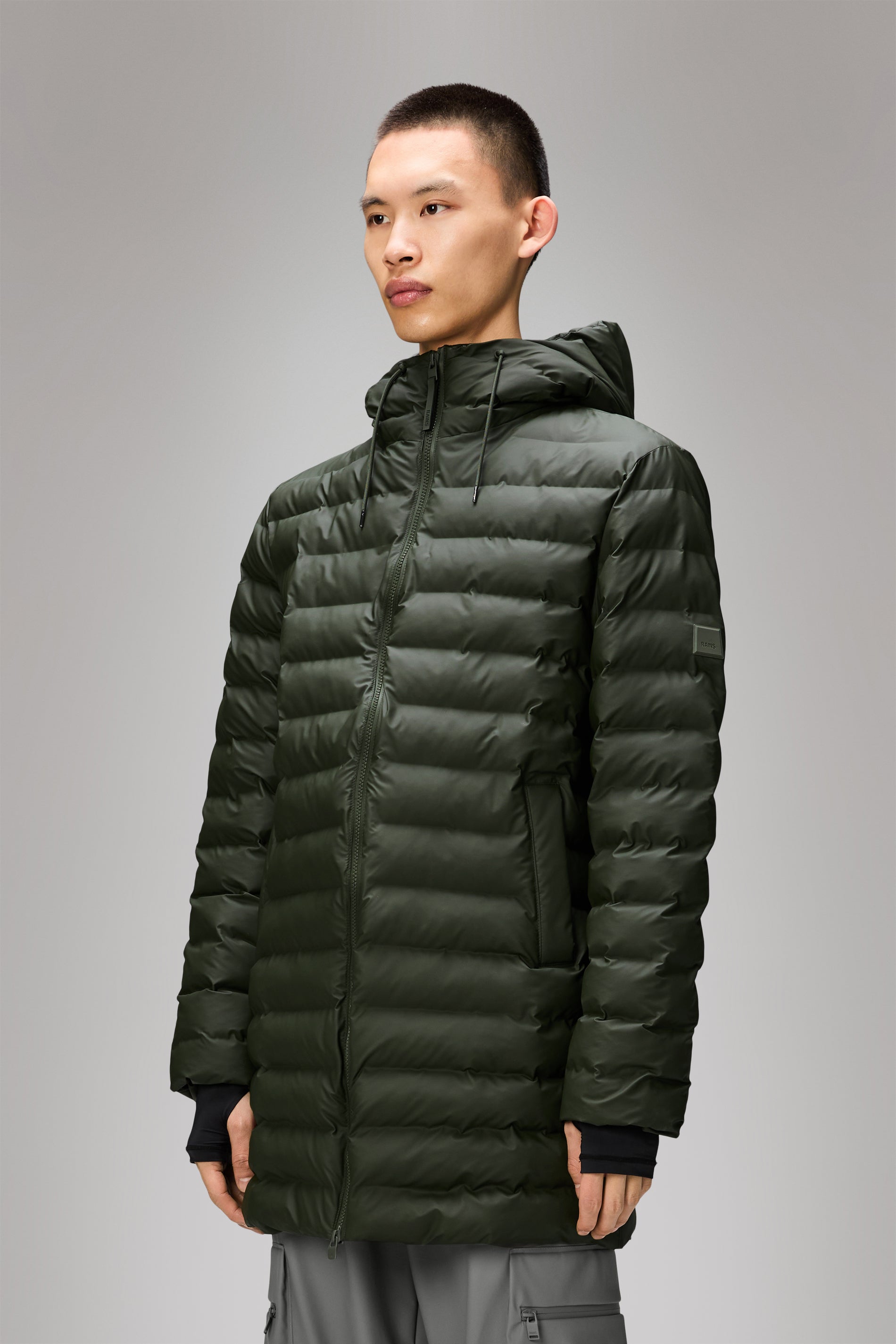 RAINS Lohja Long Puffer Jacket Green Jacket