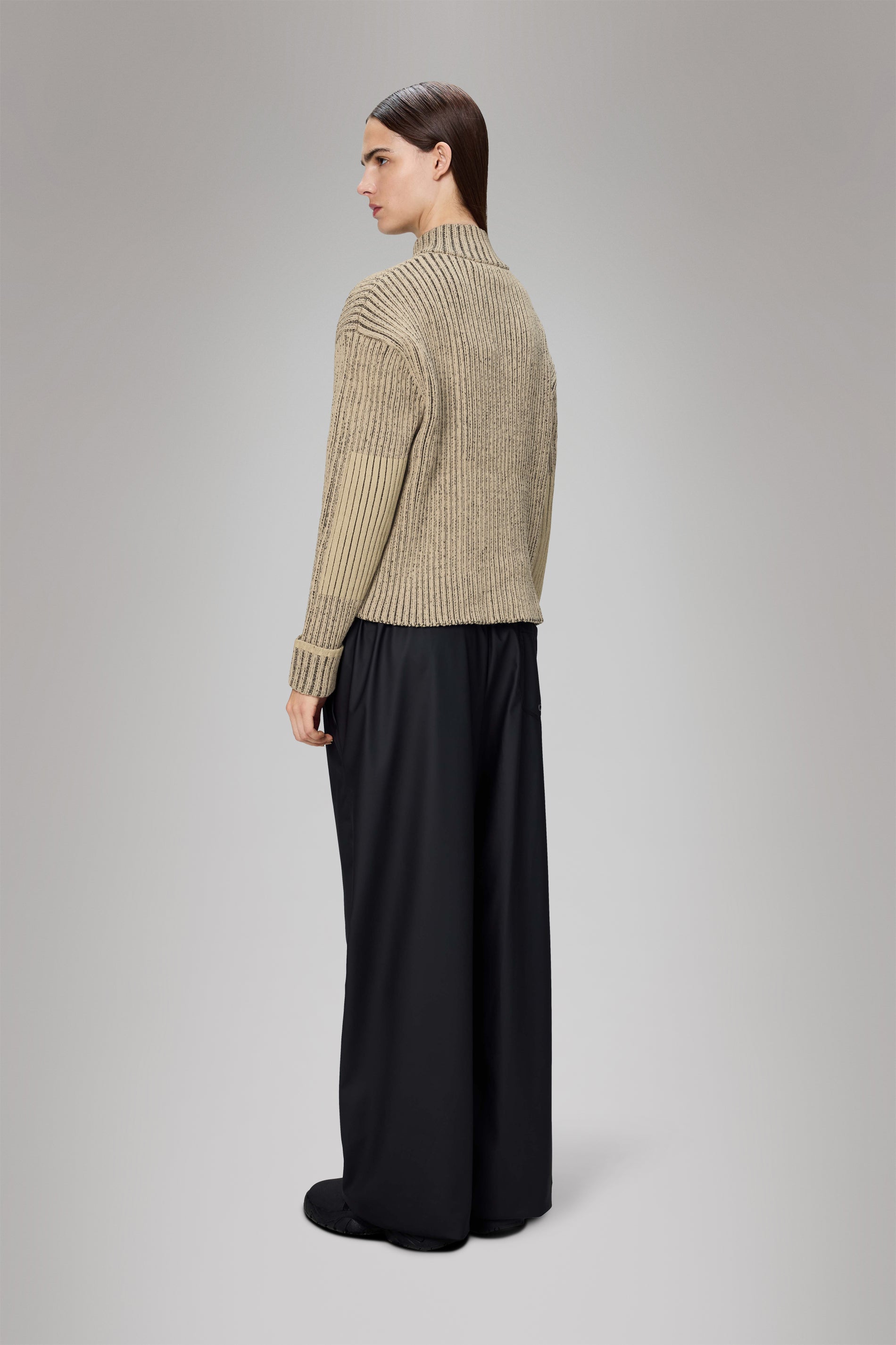 RAINS Sapa Knit W Zip Cardigan Beige/Black Long Sleeve