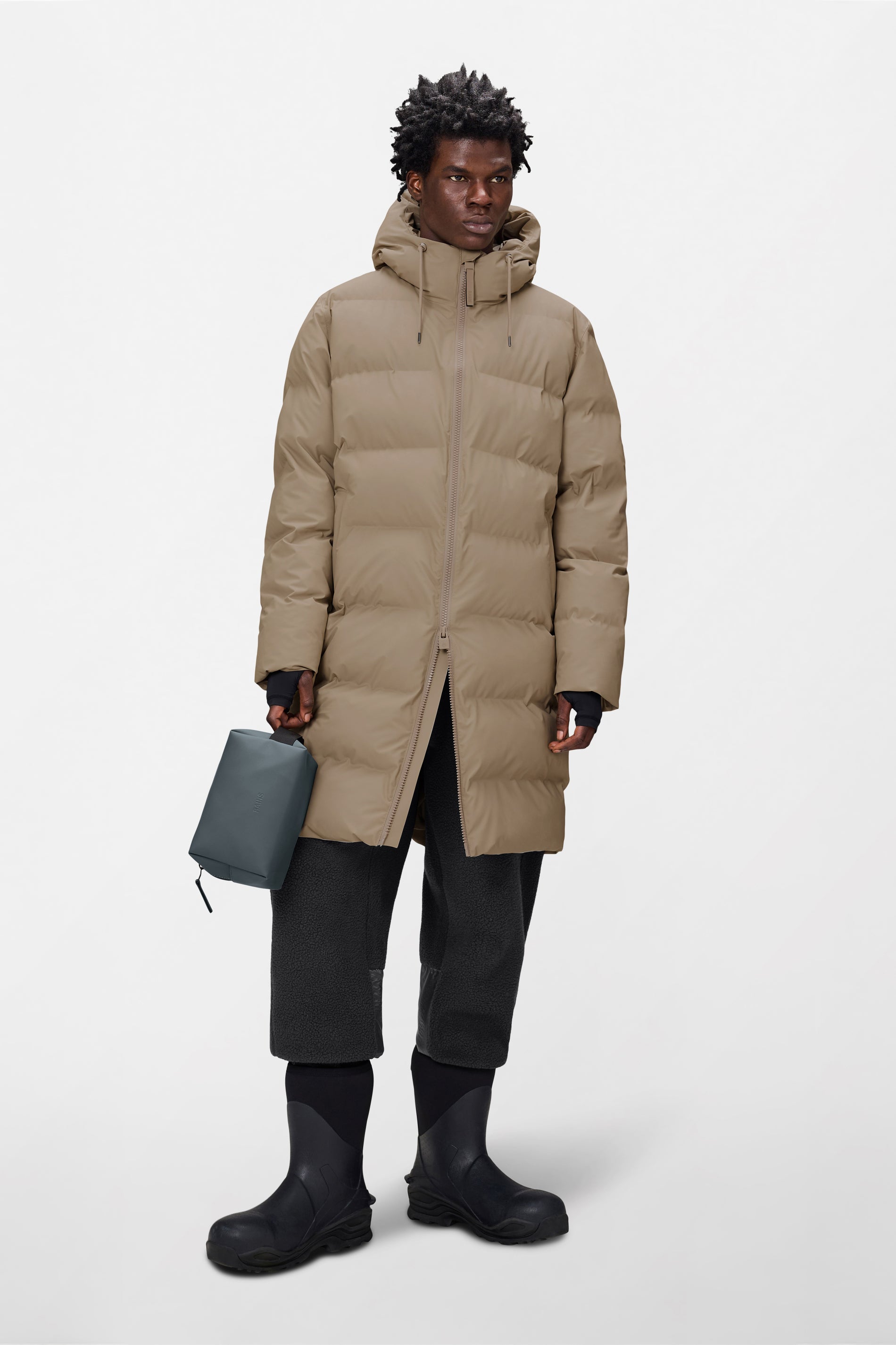 RAINS Alta Longer Puffer Jacket Beige Jacket