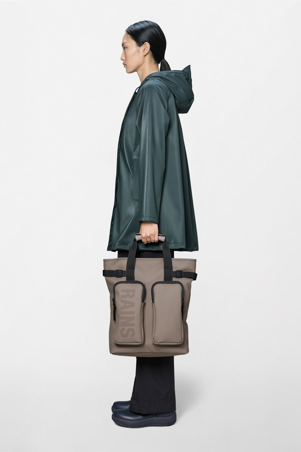 rains black utility backpack Rains® Texel Tote Backpack in Black for $180