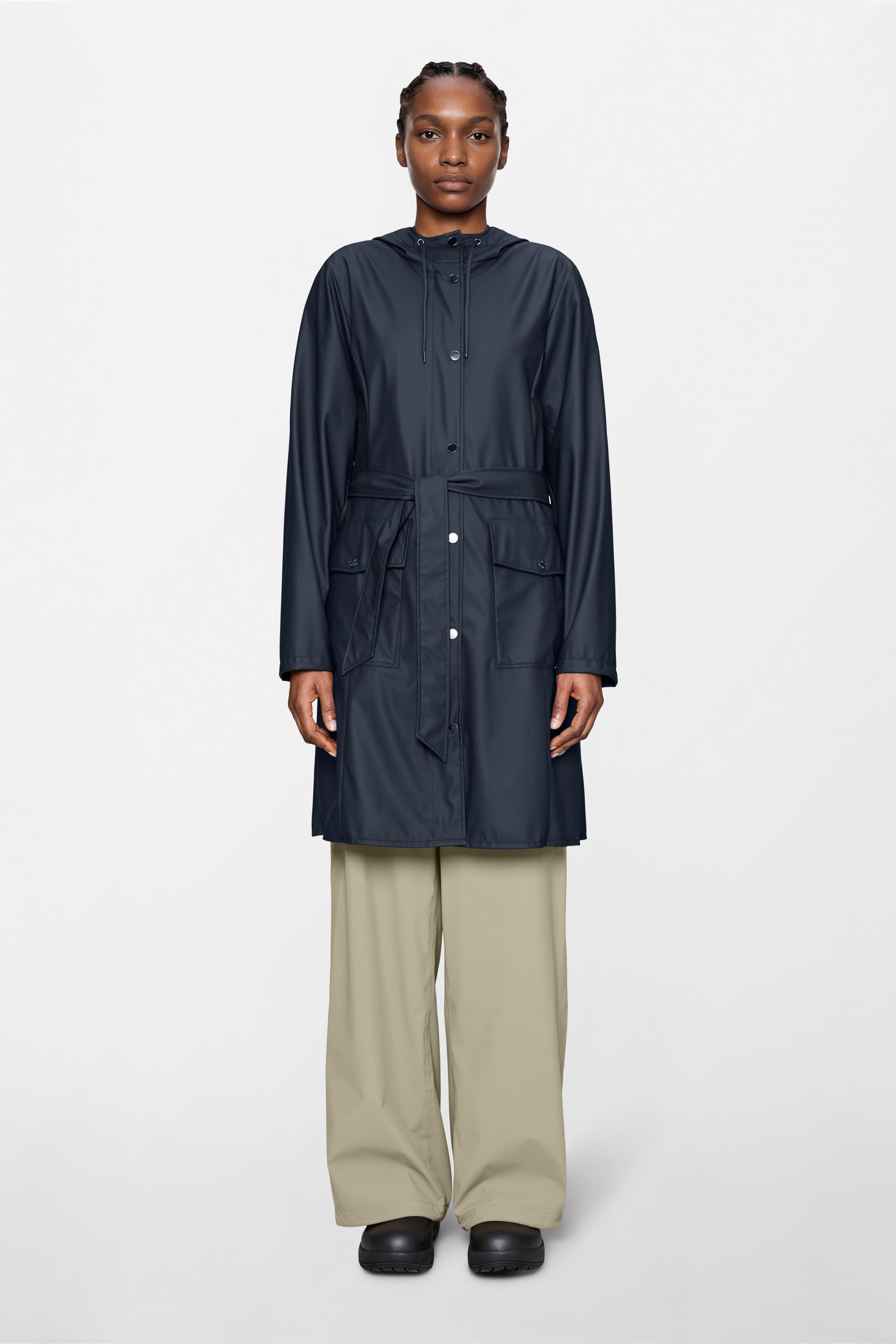RAINS Curve Long Jacket
 Navy Jacket