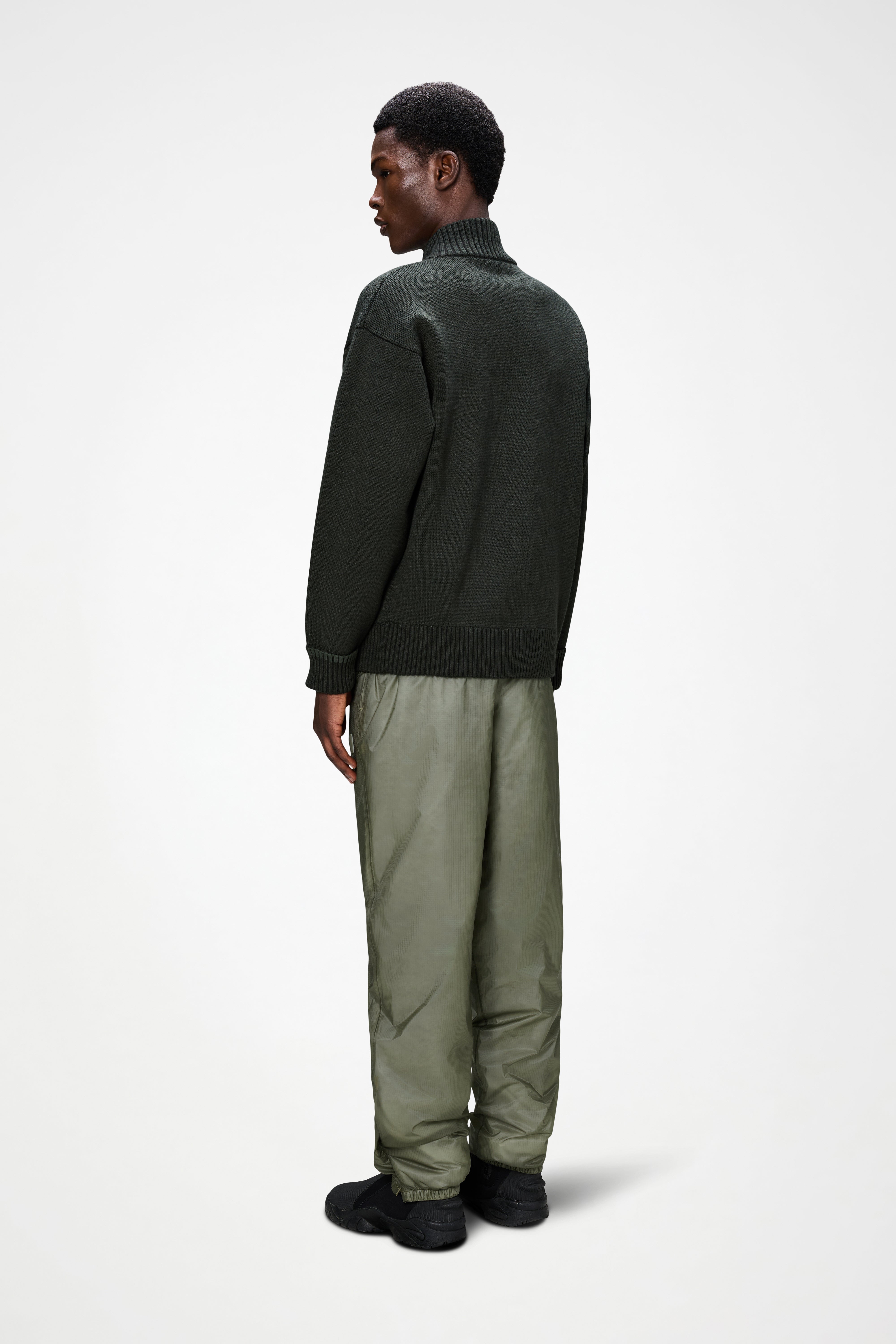 RAINS Sowa Knit Zip Cardigan Green/Black Long Sleeve