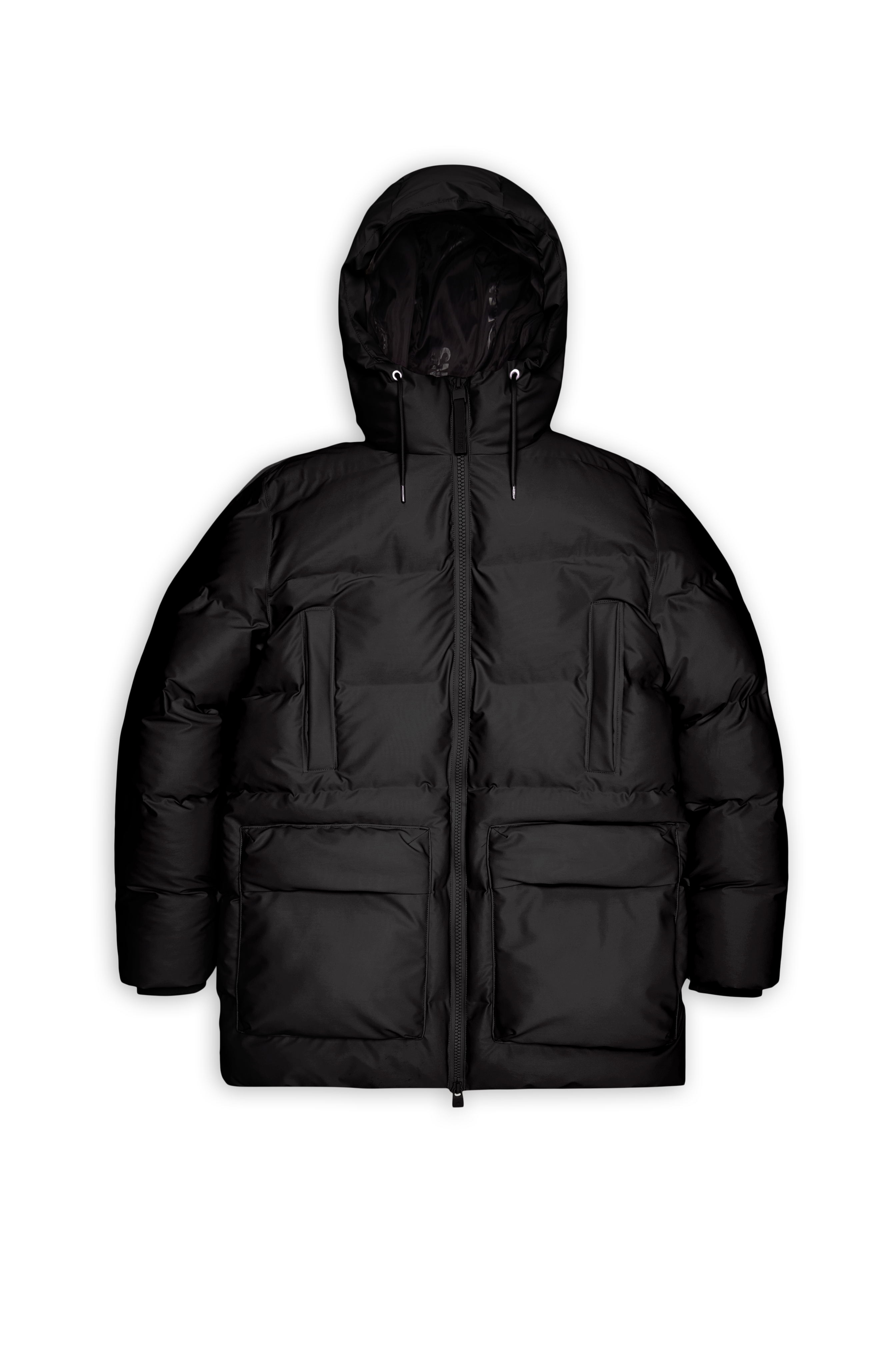 RAINS Alta Long Puffer Cargo Jacket Black Grain Jacket