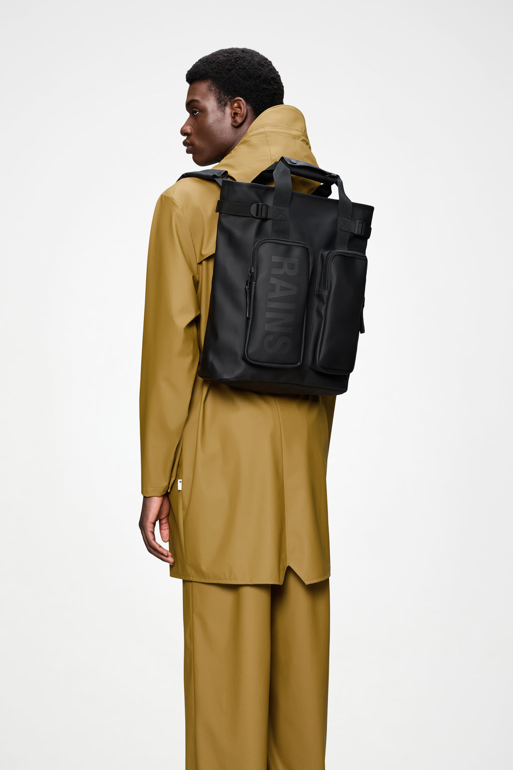 rains black utility backpack Rains® Texel Tote Backpack in Black for $180