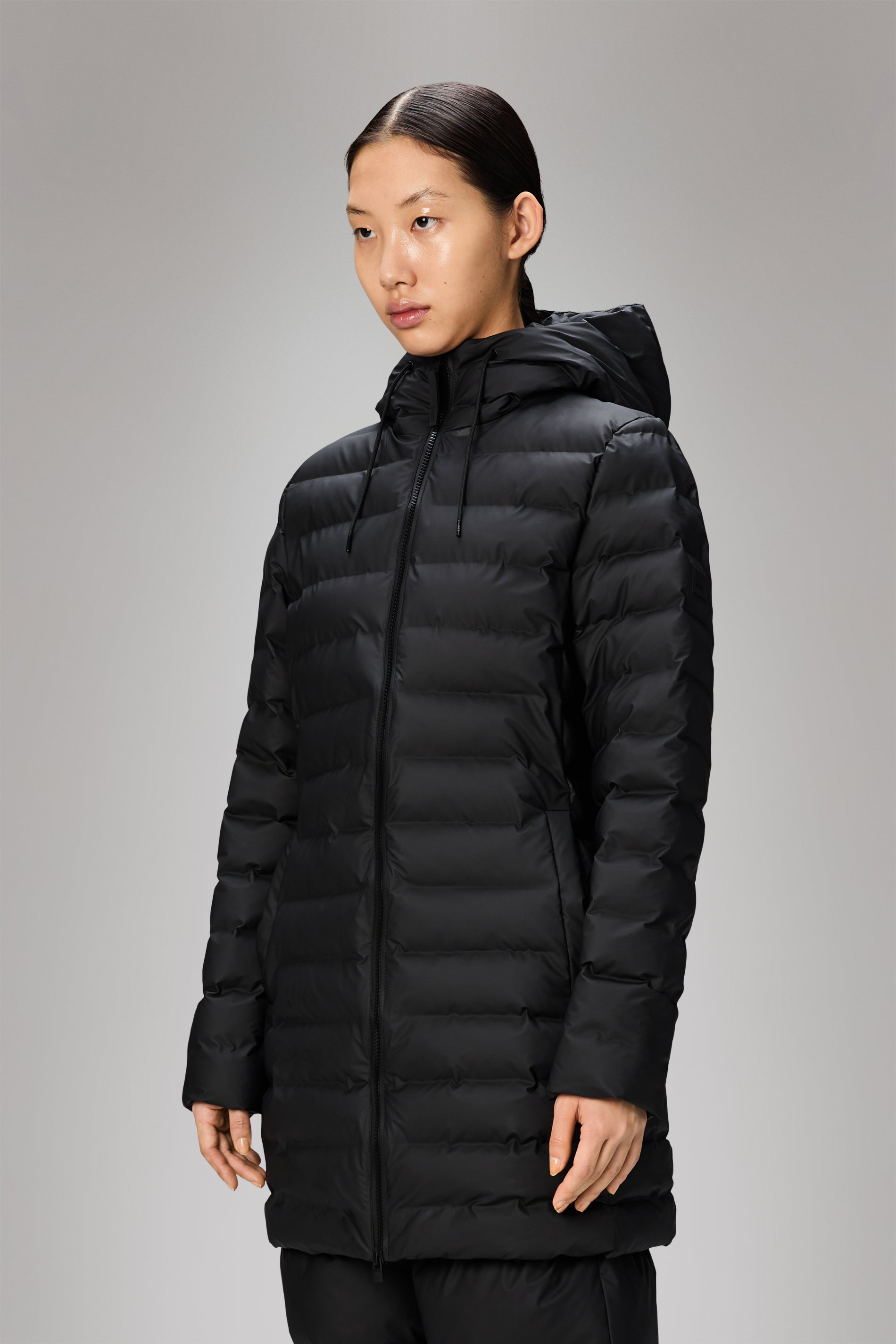 Rains Lohja Long Puffer Curve Jacket Black Jacket