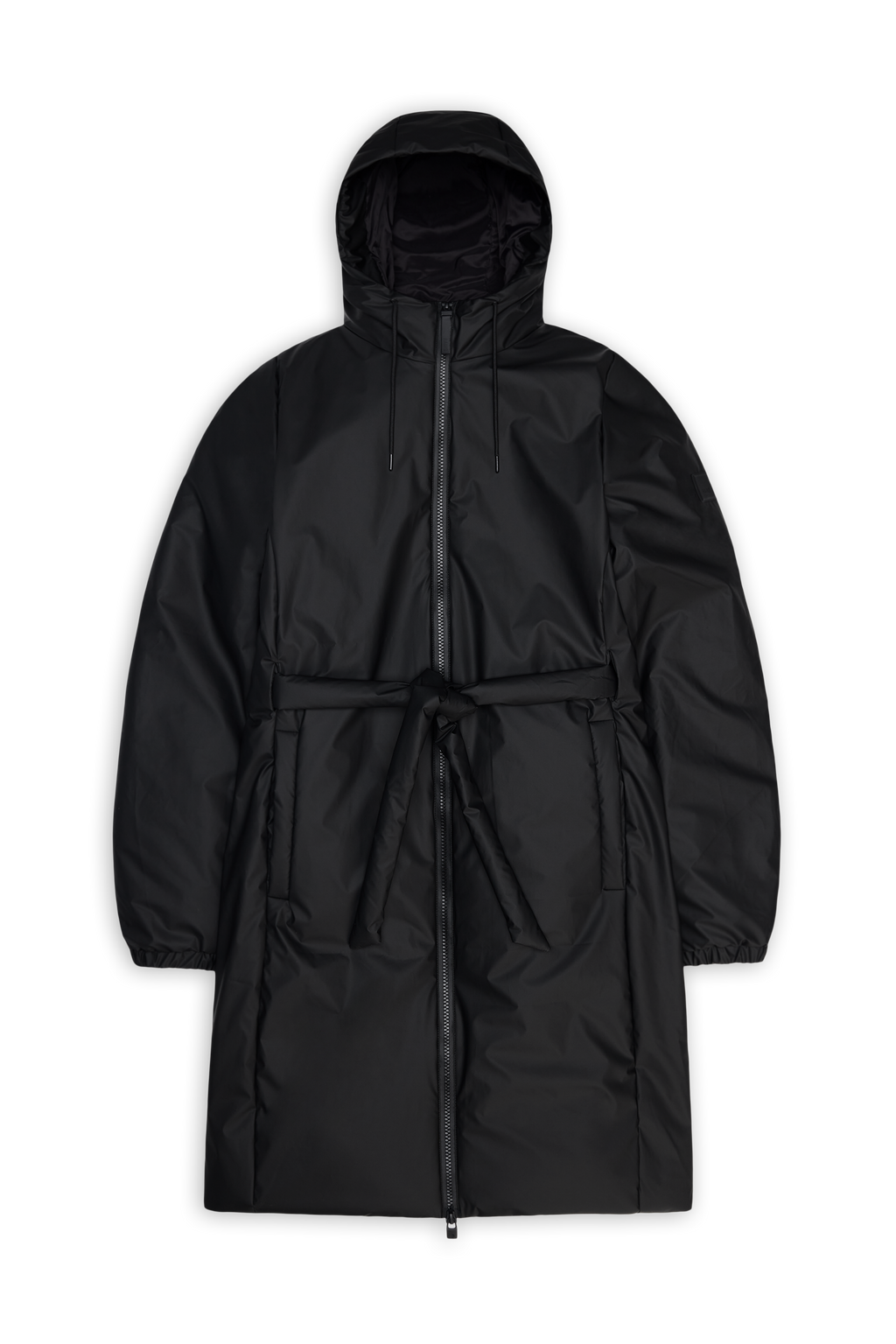 Rains® Lohja Long Insulated Curve Jacket in Black for $380 | Free