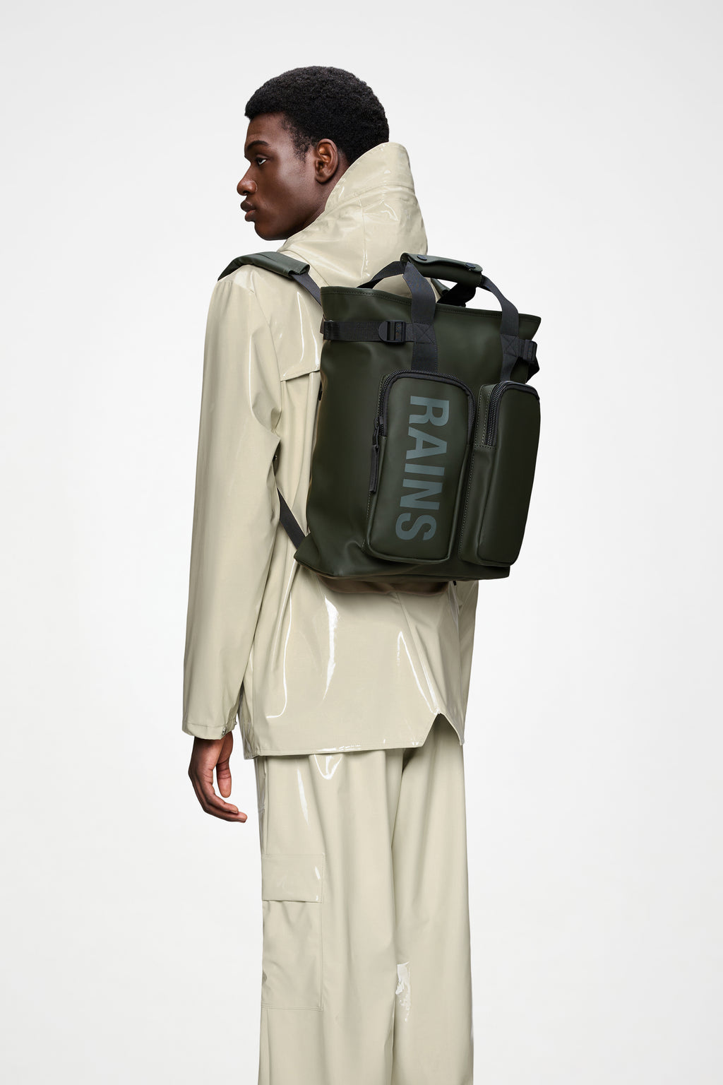 rains runner black water-resistant backpack Rains® Texel Tote Backpack in Black for $180